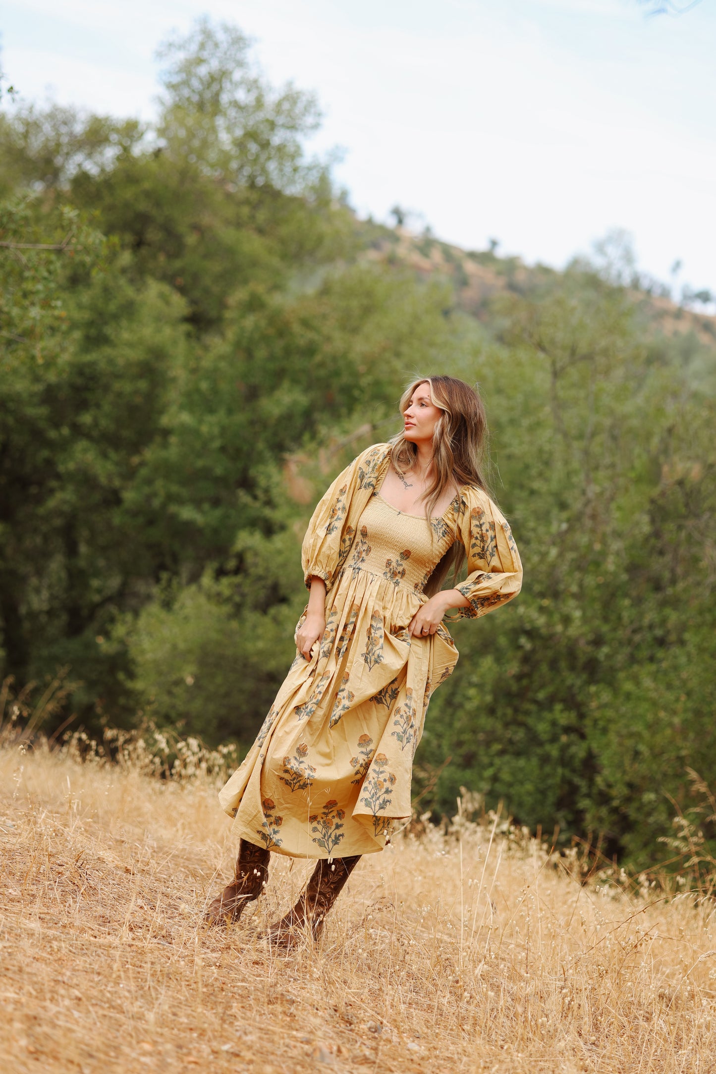 The Forgiving Dress- Tan/Marigold