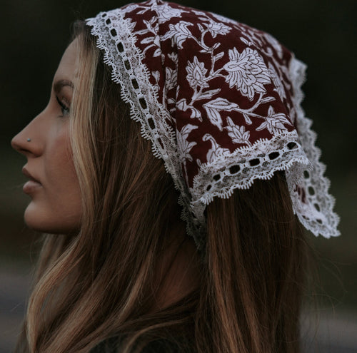100% Cotton Floral Elastic Head Covering - Cave Dwellers