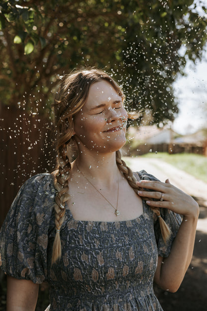 The Forgiving Dress-Blue/Gold Floral