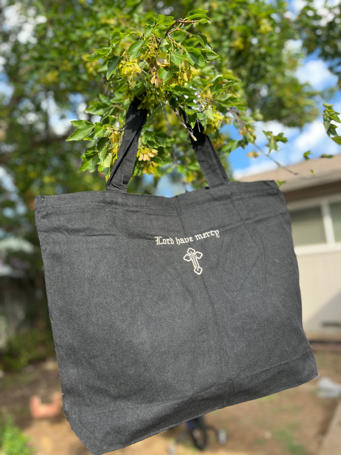 Orthodox Christian Tote Bag - Black Canvas “Lord have mercy”