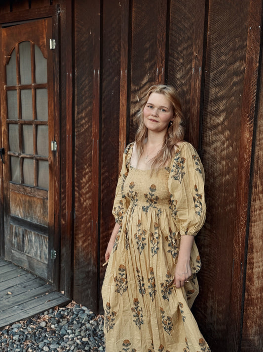 (PRE-ORDER) The Forgiving Dress- Tan/Marigold