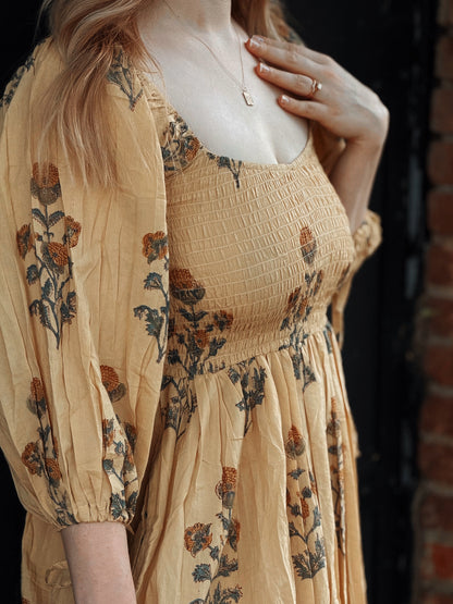 (PRE-ORDER) The Forgiving Dress- Tan/Marigold