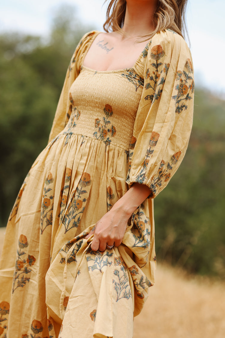 The Forgiving Dress- Tan/Marigold